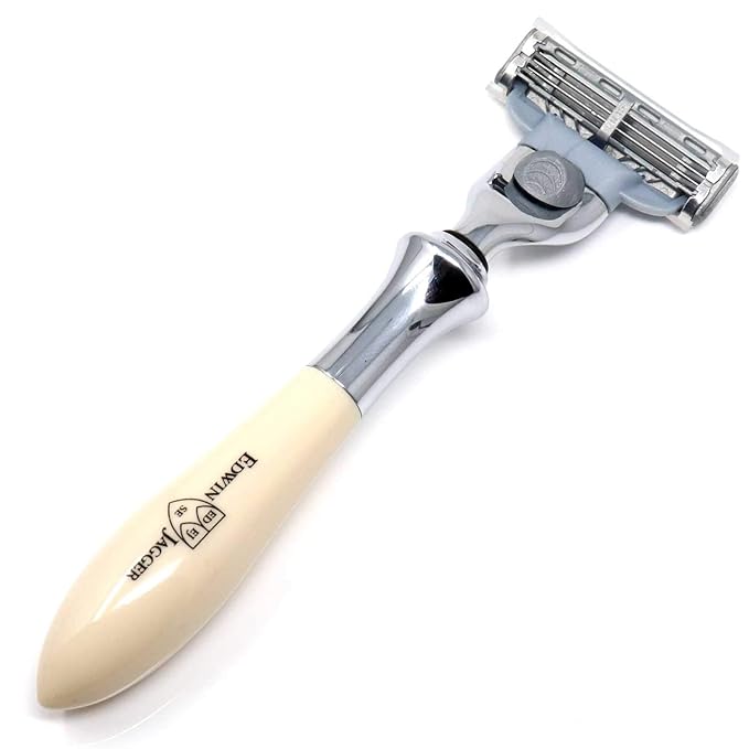 Edwin Jagger Plaza Imitation Black Marble Handle For A Gillette Mach3 Razor Cartridge (Imitation Ivory)