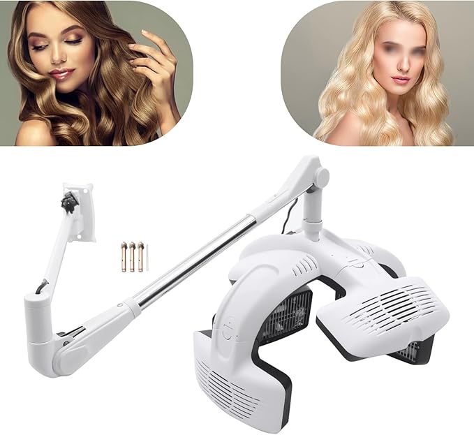 1500W Wall-Mounted Hair Dryer Adjustable Swing Arm Salon Dryer with LCD Display and 5 Heating Discs Wall Mount Hooded Dryer for Barbershops