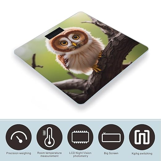 Real Cute Owls Scale for Body Weight Digital Bathroom Scale Toughened Glass High Precision Scales for Body Weight with Large LCD Backlight Display Weight Scales