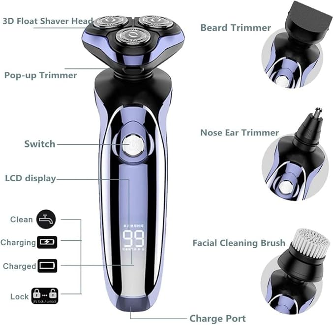 Head Shavers for Bald Men 4 in 1 Electric Shaver Hair Clippers Men's Rotary Shavers Rechargeable Razors Beard Nose Hair Trimmer Shaving Grooming Sets