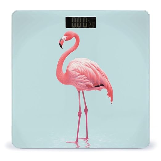 Pink Flamingo Scale for Body Weight Anti-Slip Digital Bathroom Scale Sturdy Toughened Glass Weighing Scales High Precision Safe Rounded Corners Smart Scales