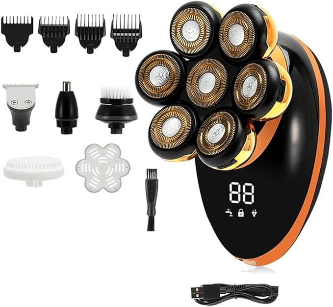 Head Shaver for Men 5 in 1 Men 7D Floating Men Electric Shaver Wet Dry Beard Hair Trimmer Electric Razor Rechargeable Bald Head Shaving Machine LCD Display