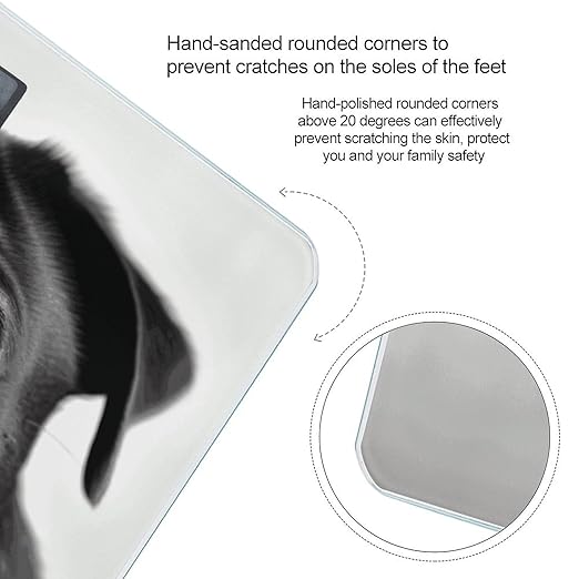 Cute Black Pug Dog Weight Scale Digital Electronic Scales Bathroom Scale Larg LCD Backlight Display High Precision MeasurementsTempered Glass