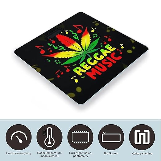 Women's Fashion Automatic Switch Digital Bathroom Weighing Scale Smart Scale Rasta Flag Weedleaf Reggae Music