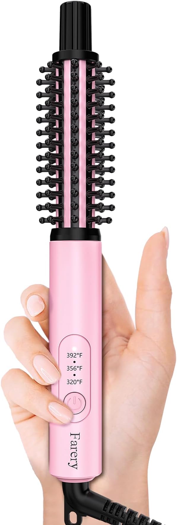 Farery Mini Thermal Brush 3 Temperature Adjustable 3/4 Inch Travel Curling Iron for Short Hair Heated Round Brush for Touch ups and Small Curls Travel Size Curling Wand Dual Voltage Pink