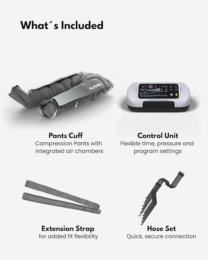 Flowell Air Pressure Therapy System – FDA Cleared (K243791) Home Pants Set – 6-Air-Chamber Leg Compression &amp Massage System for Circulation Support Muscle Relaxation &amp Recovery