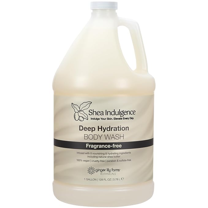 Ginger Lily Farms Botanicals Shea Indulgence Deep Hydration Body Wash 100% Vegan &amp Cruelty-Free Fragrance-Free 1 Gallon (128 fl oz) Refill