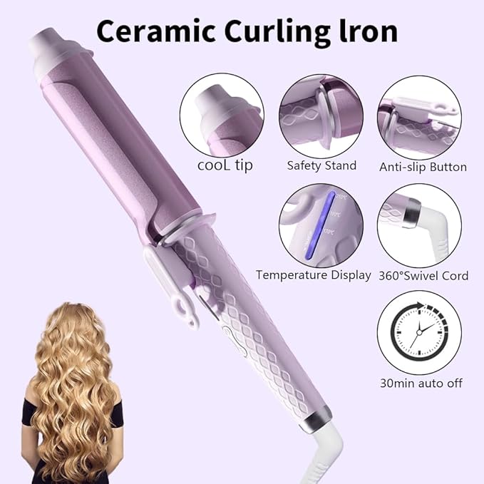 GREEN BREATH 40mm Large Curling WandNegative Ion Curler2 inch Curling IronLarge Barrel Hair CurlerBionic CulerBig Barrel Curling Iron for Long HairHot Tools Professional Curling Rod