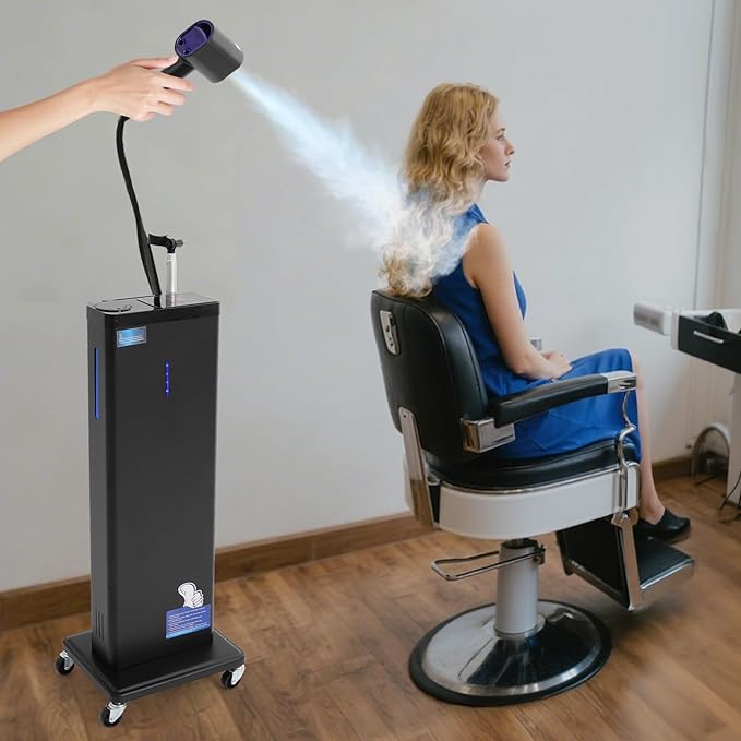 1300W Electric Nano Hair Steamer9 Level Adjustable 3-in-1 Standing Deep Conditioning Hair Steamer with Nano Spray for Deep Conditioning Professional Nano Mist Steamer (Black)