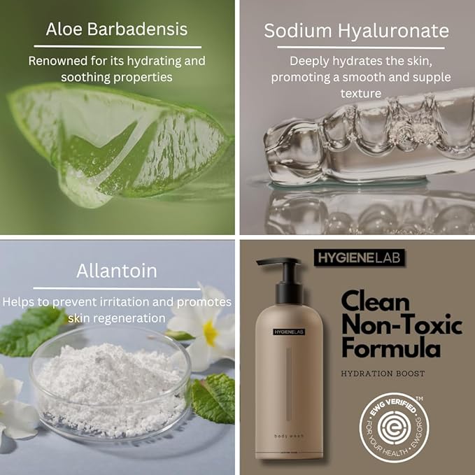 HygieneLab Body Care Trio-EWG Verified Body Wash+Fragrance-Free Body Lotion+Deodorant Non-Toxic Sulfate-Free Gentle for All Skin Types