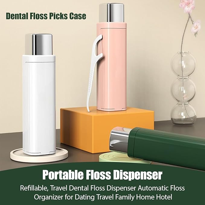 Portable Floss Dispenser Automatic Dental Floss Picks CaseAutomatic Dental Floss Pick Case Refillable Travel Organizer for Home Travel &amp Dating (Green 3pcs)