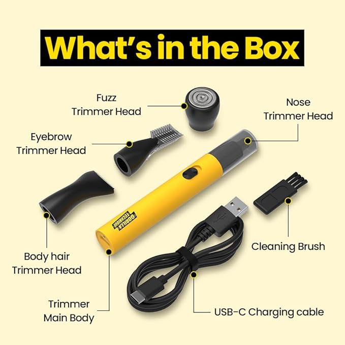 Gorilla Technique Nose Ear Hair Trimmer for Men 10000RPM 4 in 1 Nose Eyebrow &amp Facial Hair USB-C Rechargeable Battery Waterproof Heads Korean 4 Heads
