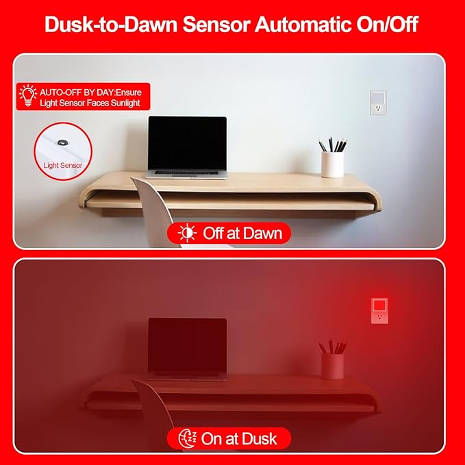 670nm Red Light Night Light for Sleep[6 Pack]- Zero Blue Light Dimmable &amp Energy Efficient 0.3W Night Light Plug into Wall with Dusk-to-Dawn Sensor for Nursery Bedroom Bathroom