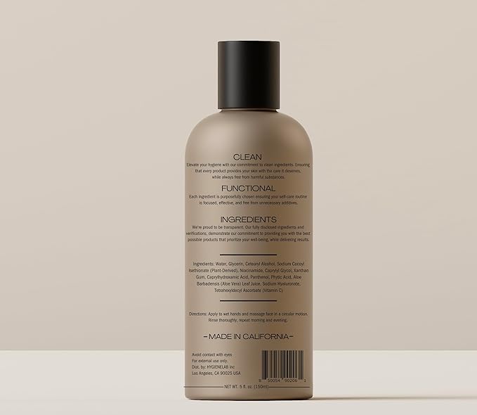HygieneLab Face Wash – EWG Verified Gentle &amp Hydrating Cleanser with Aloe Niacinamide &amp Vitamin C Removes Dirt Without Stripping Skin (5 fl oz)