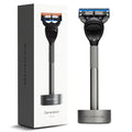 Bolin Webb Generation Razor &amp Stand - Luxury Razors for Men with Gillette Fusion 5 Blades Premium Aluminum Shaving Razor for Smooth Irritation-Free Shave Ideal Gift &amp Daily Grooming Set (Gr