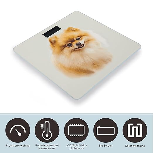 Yellow Pomeranian Weight Scale Large Bathroom Scales Digital Weight with Bright LED Display Non Slip Automatic Weighing Scale Fashion Weighing Machine for Body