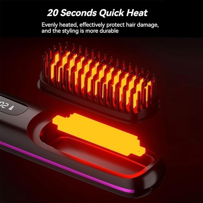 2026 New Brush Pro Portable Straightener Brush for Travel with LCD Temperature Display Fast Heating Cordless Mini Hair Brushs (Purple)