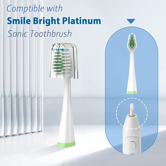 Replacement Brush Heads for Smile Bright Platinum Sonic Electric Toothbrush Soft Bristles 10-Pack with Covers