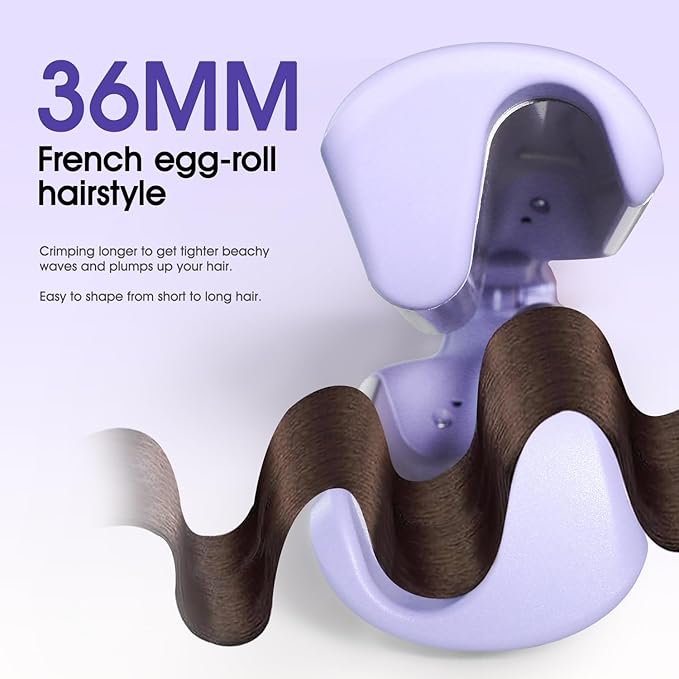 Beach Waves Curling Iron 1.4 Inch Double Barrel Waver Ceramic Wave Iron for Hair Crimper for Women Anti-Scald Dual Voltage Wavy Iron Deep Waver Hair Tool Purple