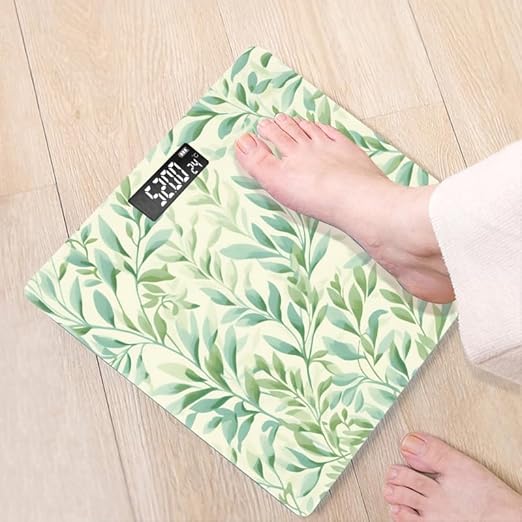 Digital Scale for Body Weight Highly Precision Bathroom Weight Scale 400 lbs with Backlit Display Personalized Scale for Home-Watercolor Light Green Willow Leaves Pattern