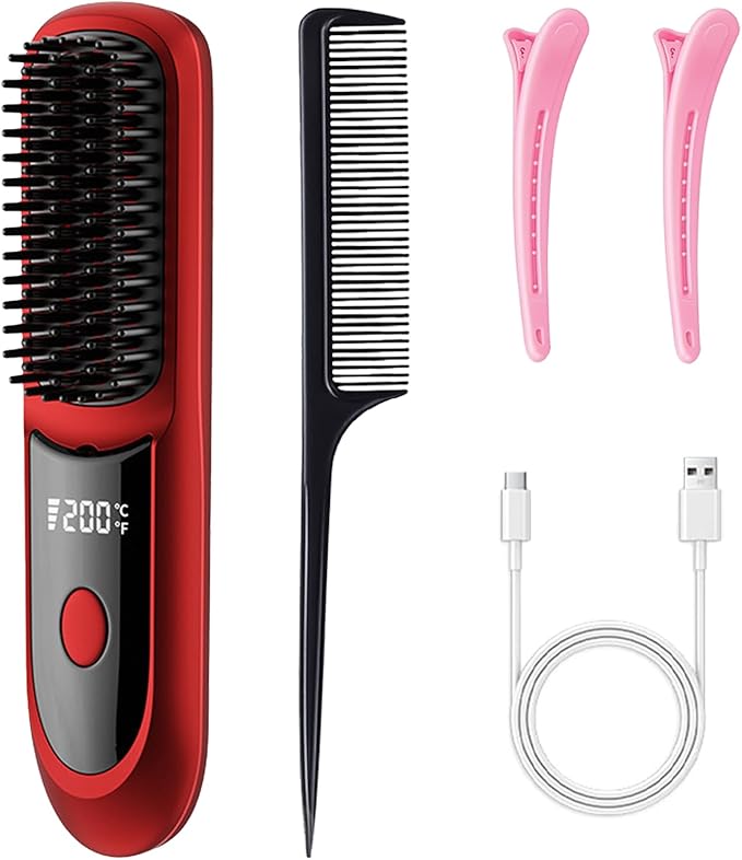 Go Brush Pro 2026 Upgraded Second-Generation 6400mAh Portable Cordless Straightening Comb with LCD Display Fast Heating Cordless 3-Level Temperature Settings USB Rechargeable Fast Heating