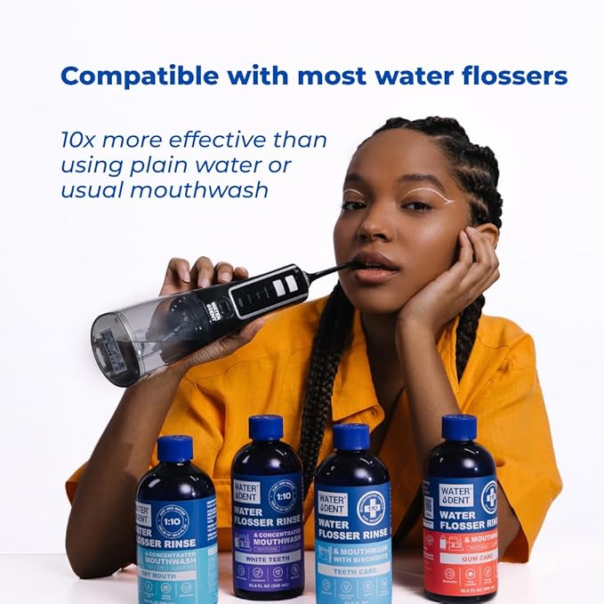 Medium Soft 2-Pack Toothbrush &amp Concentrated Water flosser Rinse &amp Mouthwash White Teeth Alcohol and Fluoride Free. Made in USA