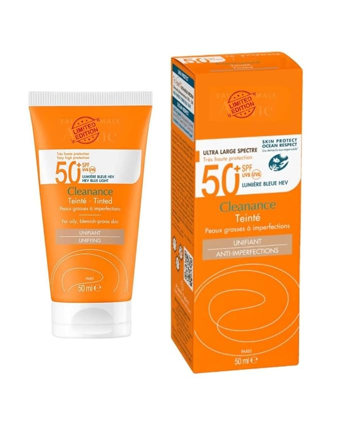 Clean Solaire Tinted SPF 50 Facial Sunscreen – For Face and Neck Oily &amp Acne-Prone Skin Sebum-Regulating Tone-Evening Broad-Spectrum UVA/UVB Non-comedogenic Water Resistant 1.7 Fl Oz