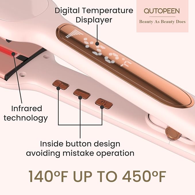 Fashion Pink Infrared 2 Inch Hair Straightener2 Inch Wide Professional Ceramic Tourmaline Flat Iron with Big Temp Display140F-450F DegreeDual Voltage