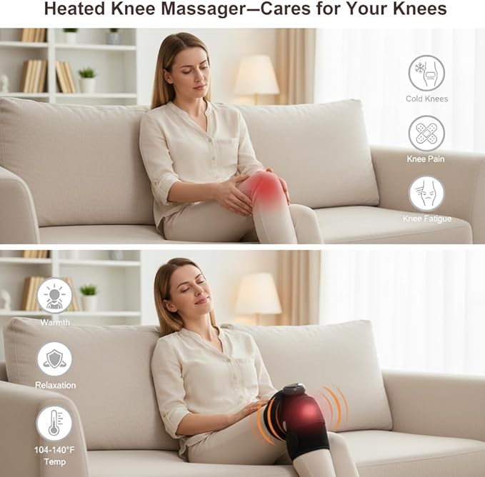 3-in-1 Heated Vibration Massager Cordless Wrap for Knee Shoulder Elbow 5 Heat Levels 3 Modes Adjustable Velcro Brace with Wormwood Pack Rechargeable Ideal Gift for Mom Dad