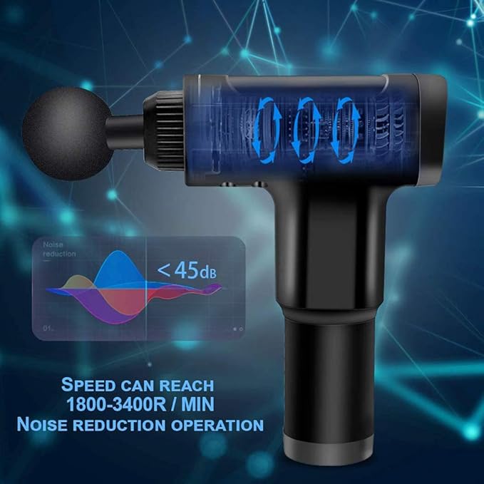 Hand-Held Electric Fascia Massage Gun Portable Fitness Equipment High-Frequency Deep Massager Can Relieve Muscle Soreness Equipped with 6 Replaceable Massage HeadsB