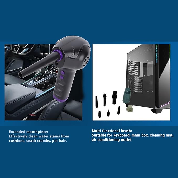 6000mAh Battery Portable Hair Blower 51000 RPM Motor 3 Airflow Modes 5 Nozzle Attachments Cordless Air Blower for Keyboard PC Carwith Professional Salon Outdoor Dusting Tasks