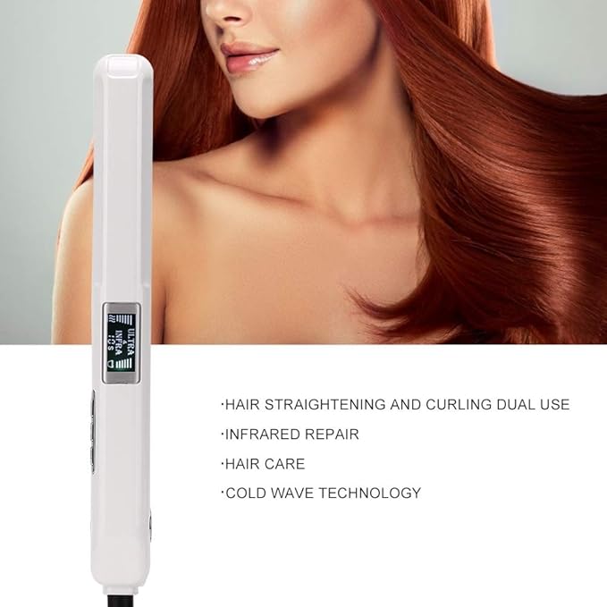Infrared Hair Straightener Cold Technology LCD Display Adjustable Care Time Rotatable Power Line Straighten &amp  Hair Layer (White US standard (110-240v))