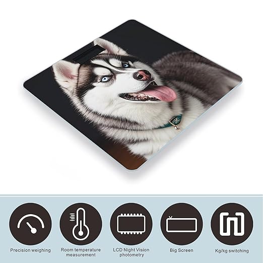 Cute Husky Dog Scale for Body Weight Digital Bathroom Scale Toughened Glass High Precision Scales for Body Weight with Large LCD Backlight Display Weight Scales