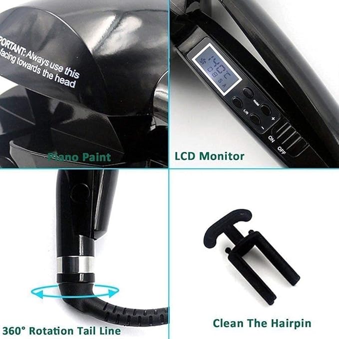 Portable Automatic Curling Dan 140-230℃ Adjustable Temperature Curling Dan LCD Screen Curling Clamp Time Adjustable Curling Iron-Pink for Hair Styling