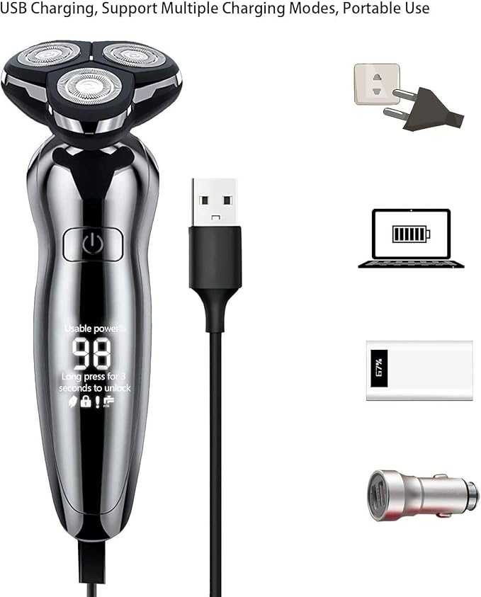 Electric Razor for Men Mens Electric Shavers 4 in 1 Dry Wet IPX7 Waterproof Rotary Shaver Razors Face Shaver USB Rechargeable for Shaving Traveling Gift for Dad Husband