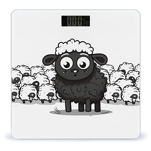 Digital Bathroom Scale for Body Weight Scale with Bright LCD Display High Accuracy Step-On Technology Auto On/Off Cartoon Black White Sheep Digital Scales 400 Lbs /180kg