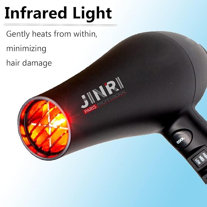 JINRI Infrared Hair Dryer Professional Salon Hairdryer Negative Ionic Blow Dryers for Fast Drying Pro Ion Quiet Hairdryer with Diffuser &amp Concentrator &amp Comb Black