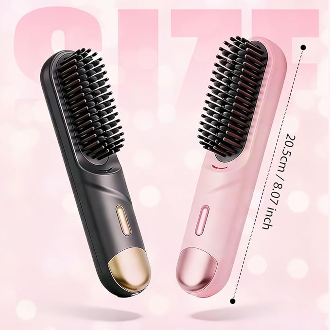 Go Brush - Pro for Short Hair 2026 New Cordless Straightening Brush with 4 Temperature Settings Portable Straightener Brushs for Travel Rechargeable Hair Straightener for Daily Use (Black)
