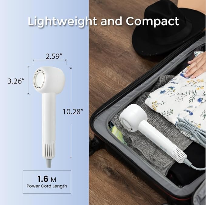 High-Speed Ionic Hair Dryer 1400W Brushless Motor 110000 RPM with Anti-Tangle Handle Lightweight 3 Speeds &amp 4 Heat Cold Shot Memory Magnetic Attachments for Home/Travel White