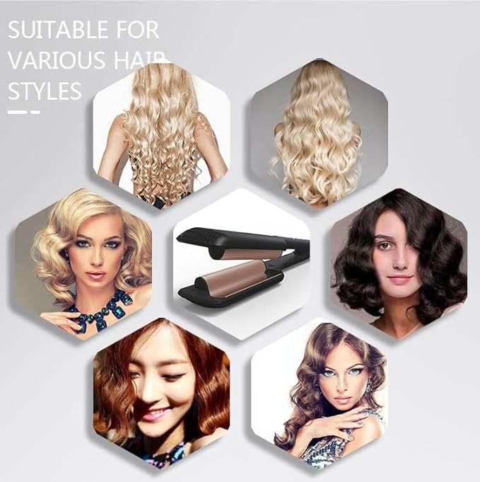 AIKO Pro Double Barrel Ceramic Hair Waver Beach Wave Egg Roll Curling Iron 2 Embedded Ceramic Barrels Styling Tool (Black Rose Gold)