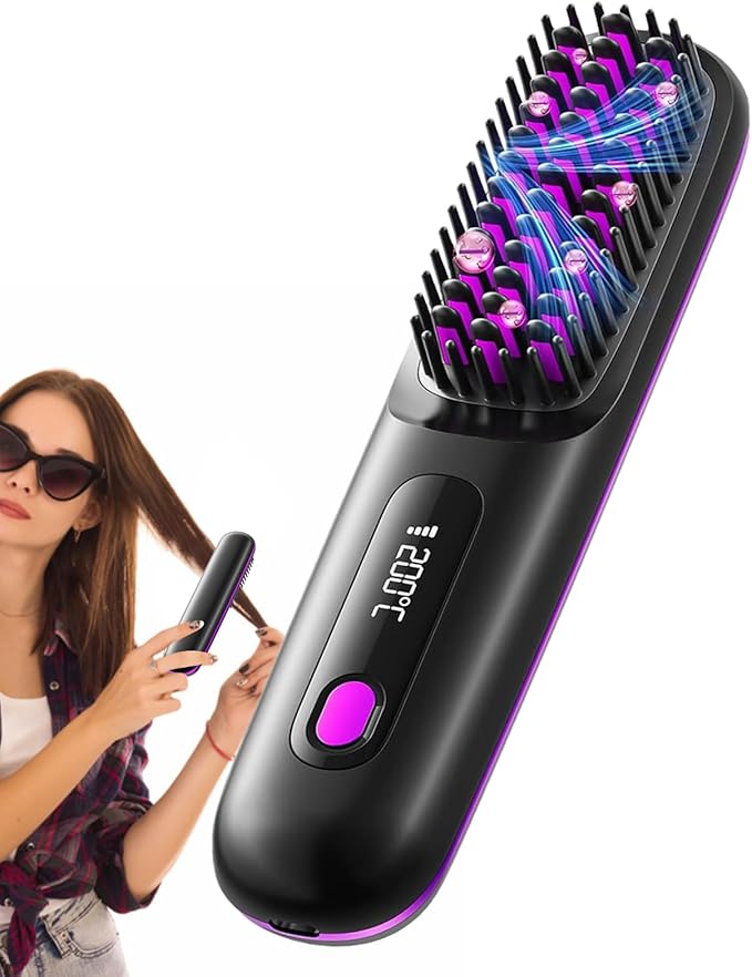 Straightener Brush - Hair Styling Comb Travel Hair Straightener LED Screen Controller Brushes Professional Styling Tool Portable Wet Dry Device for Home Beach Salon Trip Grooming