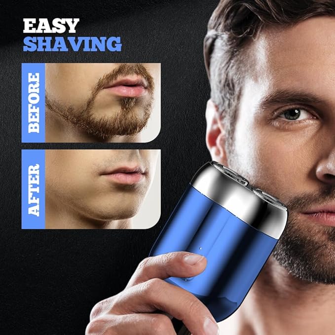 New Model Mini Dual-Head Electric Shaver Men's Pocket Shaver Mini Portable Electric Shaver Men's Rechargeable Double Head Shaver Rechargeable Waterproof Electric Shaver (Silver)