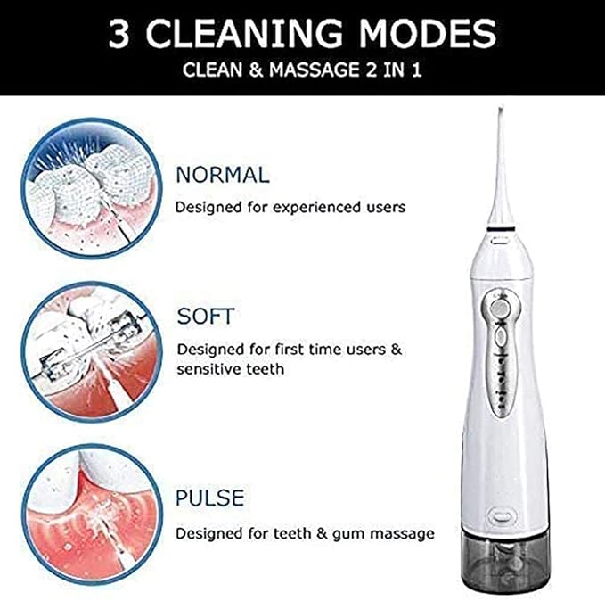 Water Flosser Cordless Teeth Cleaner 3 Modes Water Dental Flosser USB Rechargable Portable Oral Irrigator for Travel Braces &amp Bridges Care (White)