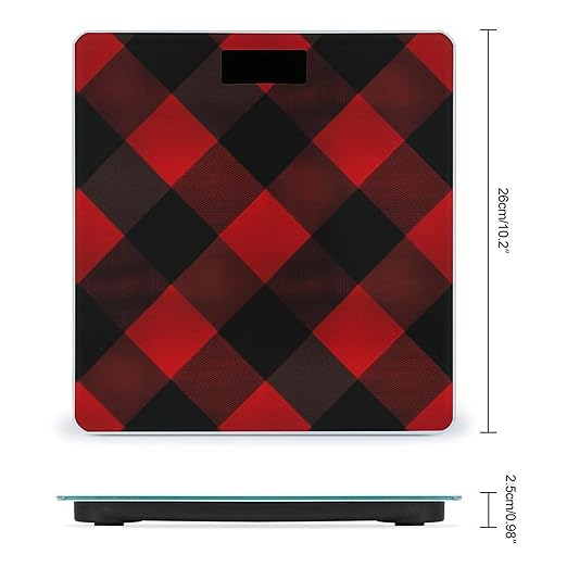 Plaid Red and Black1 Weight Scale Large Bathroom Scales Digital Weight with Bright LED Display Non Slip Automatic Weighing Scale Fashion Weighing Machine for Body