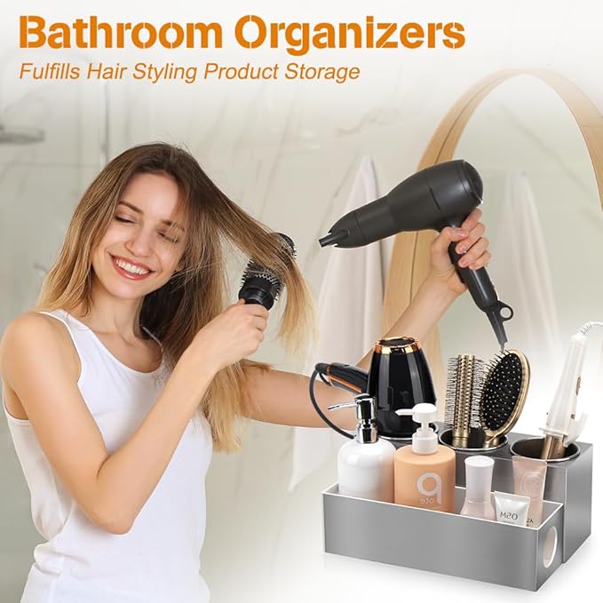 Hair Tool Organizer - Bathroom Vanity Organizers and Storage Hair Styling Accessories Hot Tools Organizer Hair Dryer Blow Dryer Curling Iron Flat Iron Hair Straightener Silver