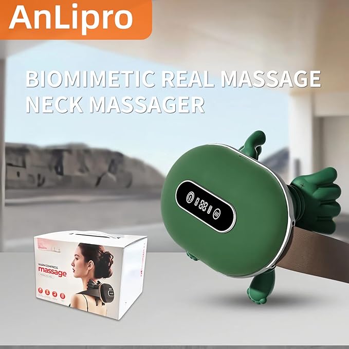 SALAN Heat Therapy Neck and Shoulder Massager Deep Muscle Tissue Massage Bionic Fingers Real Pressure-Sensitive FeedbackPortable Wireless Relax Anytime and Anywhere (Green)