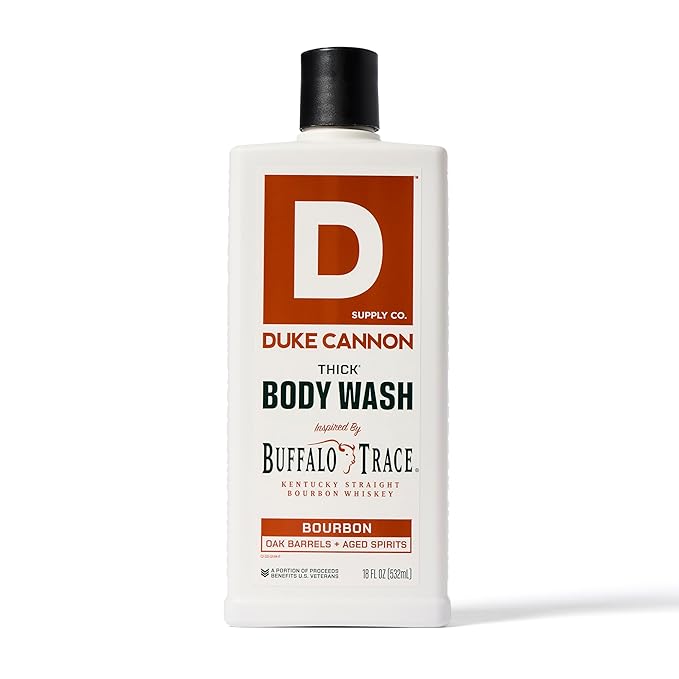 Duke Cannon Supply Co. Thick High Viscosity Body Wash - 3X Thicker Plant-Based Body Wash for Men with Lasting Scent - Mens Body Scrub - Sawtooth Midnight Swim &amp Bourbon (18oz)