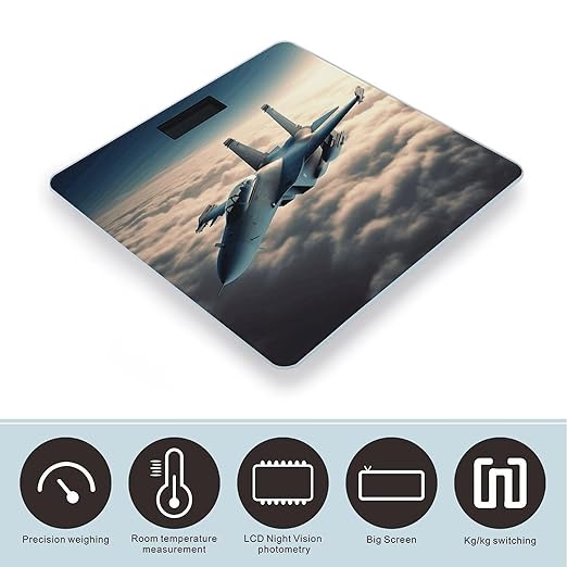 Aircraft Fighter Jets Scale for Body Weight Safe Rounded Corners Tempered Glass Digital Bathroom Scale LED Display 400lb Capacity Weight Scales with High Precision Sensors