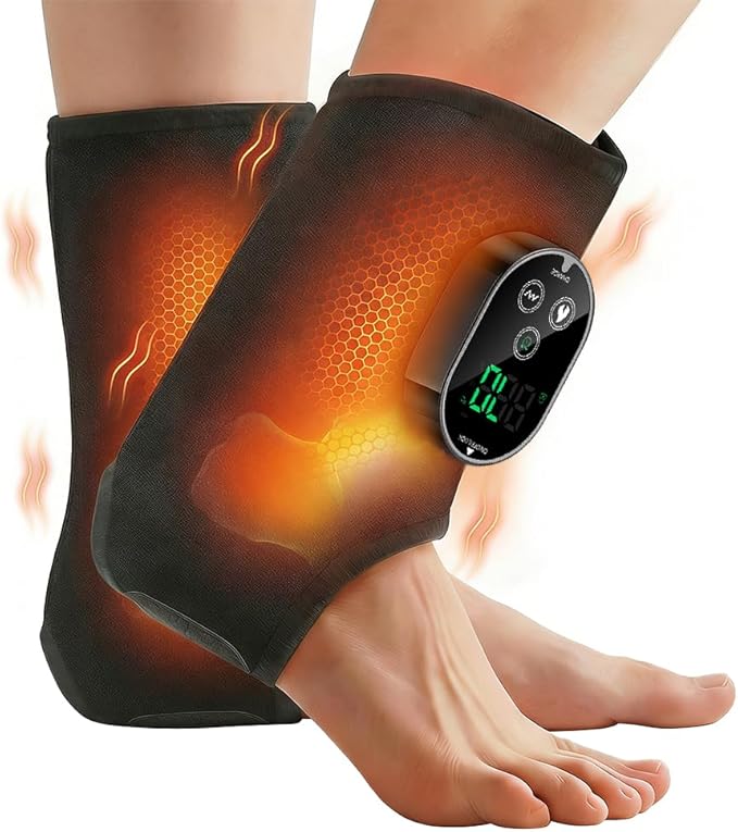 Wearable Ankle Massager with Heat &amp Vibration Cordless Heated Ankle Wrap for Ankle and Foot Comfort Adjustable Heat Levels Rechargeable 2-Pack Black