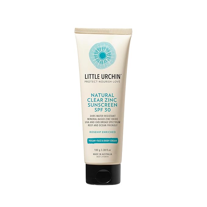 LITTLE URCHIN Natural Clear Zinc Sunscreen – SPF 30 Broad Spectrum – Water-Resistant Vegan Reef Safe – 22.75% Zinc Oxide – 3.4 oz